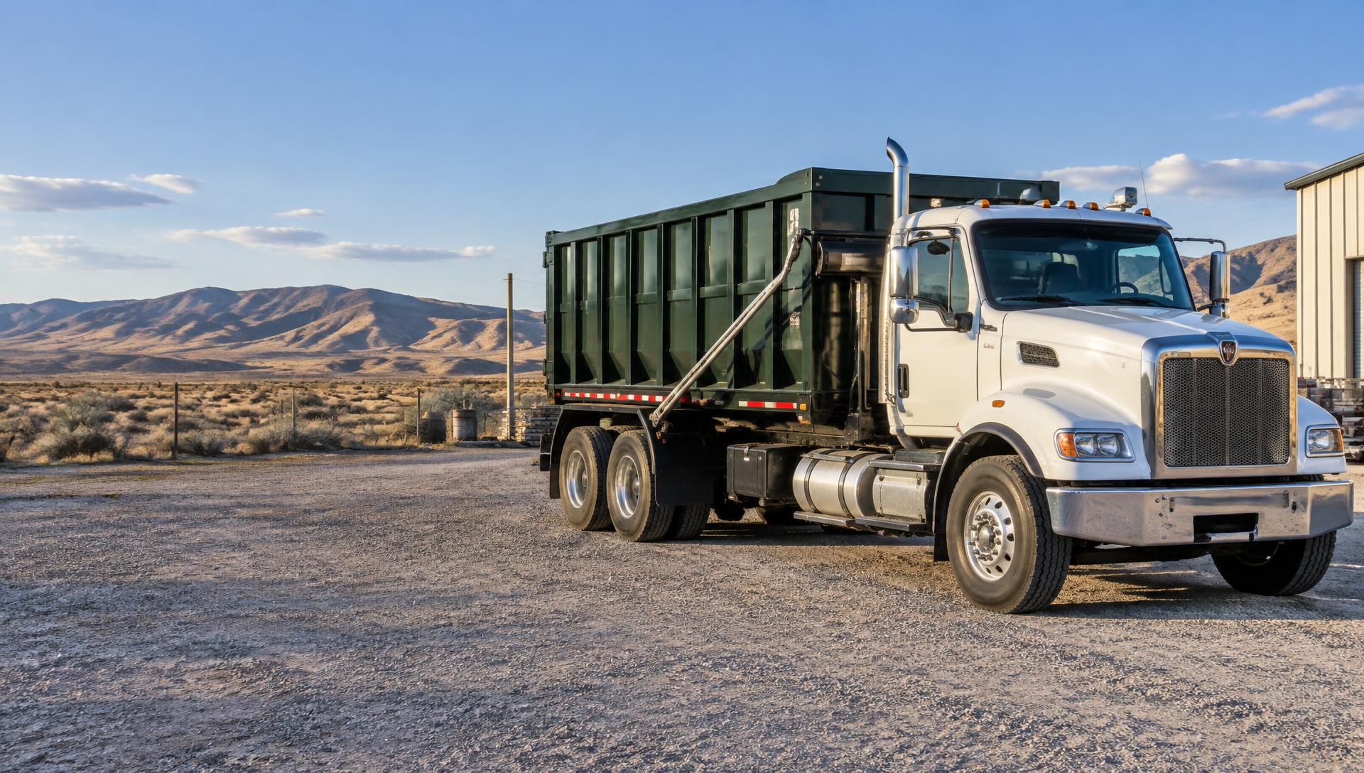 Roll-off disposal truck in a Nevada desert landscape